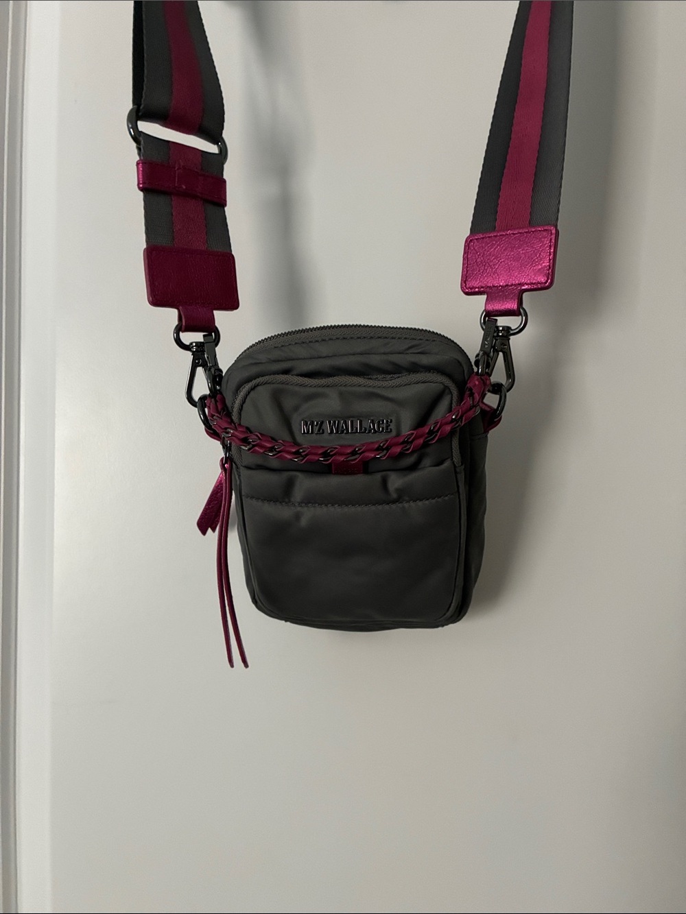MZ Wallace Charcoal Crossbody with Fuchsia Strap Accents - Picture 5 of 12